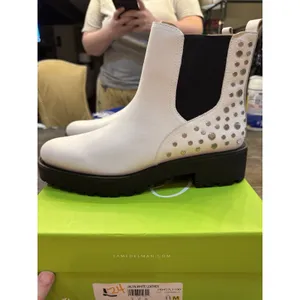 Sam Edelman Women White Leather Studded‎ Jalyn Lug Sole Chelsea Boots Size 11 thumbnail 3