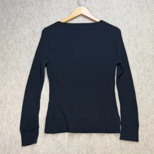 Vintage Stamp 10 Womens M Ribbed Henley Black Long Sleeve Elena Gilbert Y2K thumbnail 3