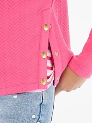 J. Crew Factory Herringbone mockneck sweatshirt snap in soft fuchsia pink Size M thumbnail 2