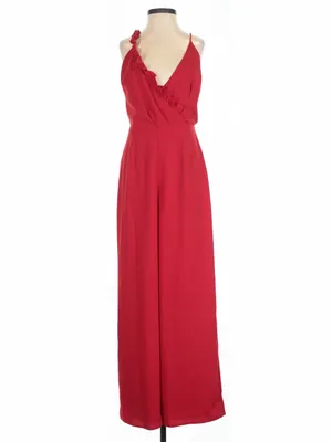 Keepsake The Label Cherry Red Forget You Ruffle Wide Leg Jumpsuit XS Party thumbnail 2