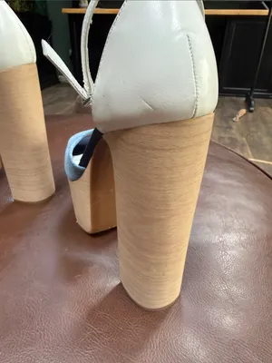 Gianni bini Platform Block Heel Sandals - Blue Denim & Cream Ankle Strap thumbnail 3