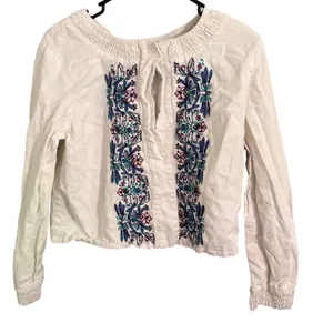 Nanette Lepore Embroidered White Long Sleeve Crop Top Boho Festival Size 8 thumbnail 1