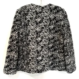 Ann Taylor Wool‎ Blend Chunky Tweed Blazer Women's Medium Black White Zip Front thumbnail 6
