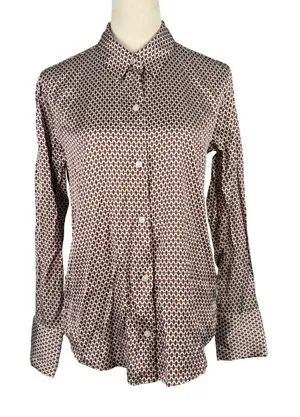 Abercrombie & Fitch Button Up Shirt Womens Small Geometric Satin Brown Office thumbnail 1