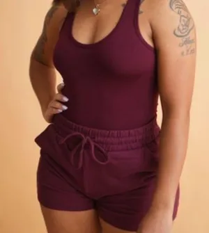 Zenana Burgundy short and bodysuit set. thumbnail 2