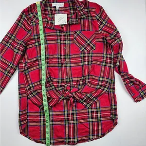 Hippie Rose -658 NWT Red Black Plaid Long Sleeve‎ Front Knot Button Down Shirt S thumbnail 6