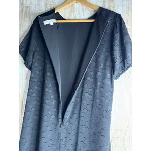 LOFT‎ Black Clip Dot Short Sleeve Shift Dress Womens Medium Lined thumbnail 4
