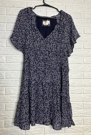 Anthropologie Mini Dress Womens M Navy Polka Dot Excellent‎ V-Neck Tiered Ruffle thumbnail 1