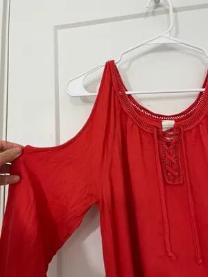 L*Space Large Red Cold Shoulder Lace-Up Tunic Dress / Cover-Up thumbnail 7