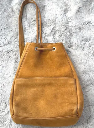 Eddie Bauer Tan Suede‎ Leather Bag Drawstring One Shoulder Backpack Purse thumbnail 1
