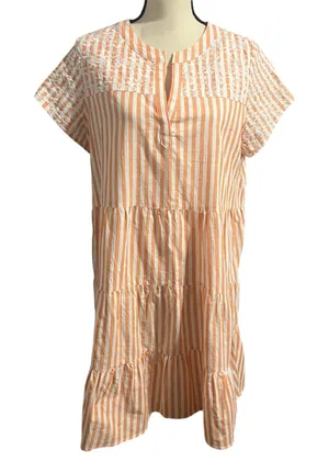 Tyler Boe Wmns Orange White Stripe Linen Blend Claudia Dress Sz M Casual Beachy thumbnail 1