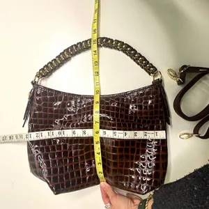 Antonio Melani Brown Patent Leather Croc Embossed Woven Chain Handle Bag thumbnail 3