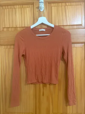 Nordstrom Size Small Orange Ribbed Long-Sleeve Shirt thumbnail 2