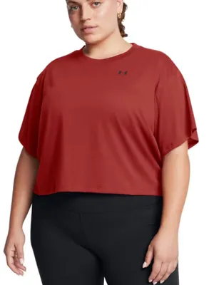 Under Armour Womens Boxy Crop Logo Short Sleeve T Shirt Orange/Black. Size 3XL thumbnail 1