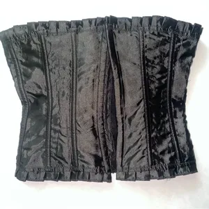 Burlesque Corset Black Satin Lace Up Ribbed Ruffle Fairy thumbnail 2