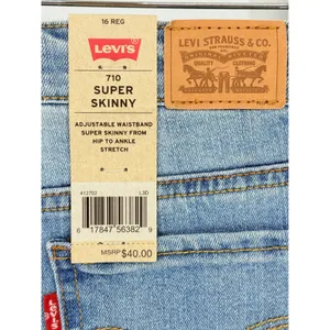 Levi's 710 Super Skinny Girls Size 16 Light Wash Denim Jeans Adjustable‎ NWT thumbnail 8