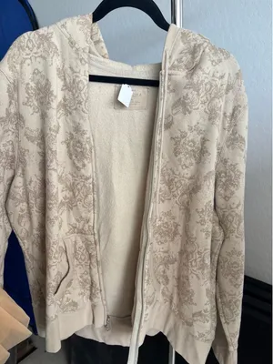 y2k Floral Damask Zip Up Hoodie Beige Tan Sonoma Plus Size 2X NWT thumbnail 1