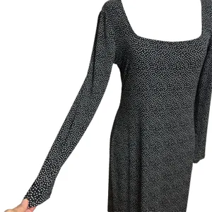 ModCloth Maxi Dress Black Polka Dot Square Neck Stretch Mod Indie Retro Party‎ M thumbnail 3