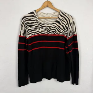 Sweater Womens XL Zebra Stripe Knit Pullover Black Red Cozy Animal Print Casual thumbnail 5