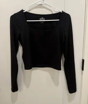 Hollister Black Long Sleeve Square Neck Crop Top thumbnail 1