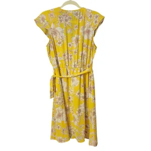 Catherines Charming Charlie Women's Yellow‎ Wrap Floral Ruffle Dress, Large thumbnail 4