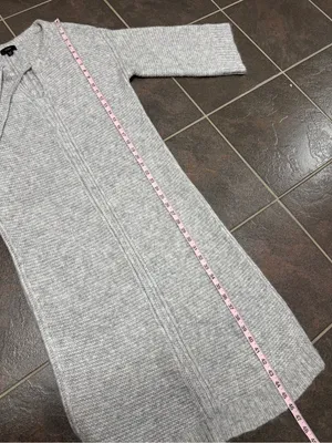 J. Crew Relaxed Tie Neck Long Sleeve Knit Sweater Midi Dress Wool Blend Gray S/M thumbnail 11