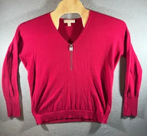 1151 | Michael Kors Red Cotton‎ Quarter Zip Pullover Sweater Womens Small thumbnail 1
