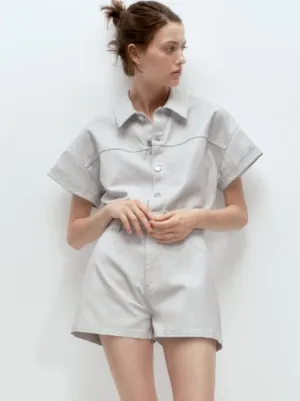 NWOT ZARA Denim Cotton Shimmer Romper Playsuit Bloggers Fave thumbnail 1