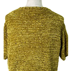 Open Edit Gold Olive Green Cropped Sweater Short Sleeve Knit Top S. NWT Textured thumbnail 7