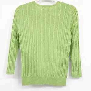 Brooks Brothers‎ Womens Silk Cashmere Cable Knit Preppy V-Neck Sweater Green M thumbnail 5
