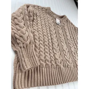 SO Women XXL Tan Brown Cable Knit Chenille Sweater Crewneck Oversized Cozy thumbnail 3