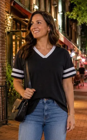 Torrid M/L 10/12 Super Soft Varsity V-Neck Tee Black White Collegiate NWT thumbnail 1