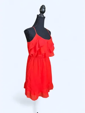 Vintage Y2K American Eagle red ruffle mini dress Size Medium 🌸 thumbnail 3