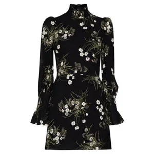 Reformation Archie Floral Print Mini Dress‎ in Black thumbnail 5