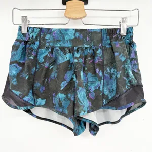 Lululemon Womens Floral Shift Blue Multi‎ Black Hotty Hot Running Shorts Size 6 thumbnail 2