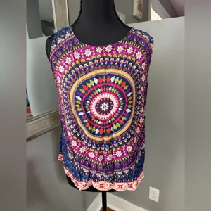 Renee C. Boho Mandala Floral Kaleidoscope Tank Size Medium. Made in USA. thumbnail 2
