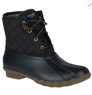 Sperry Women's Saltwater Quilted Duck Boot Size Waterproof Black Slip On Boots thumbnail 1