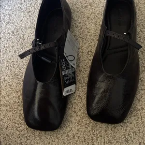 Massimo Dutti Dark Brown Leather Ballet Flats thumbnail 2