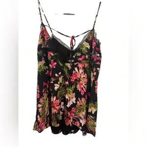 🌸 Lovers +‎ Friends Bahia Babydoll Dress Sz S Black Floral V-Back Lace Trim 🌸 thumbnail 4