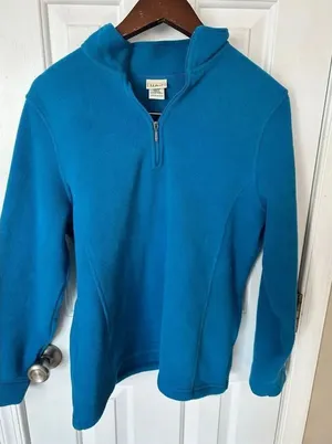 L.L. Bean Womens Pullover Large Regular Quarter Zip Mock Neck Cobalt Blue Fleece thumbnail 1