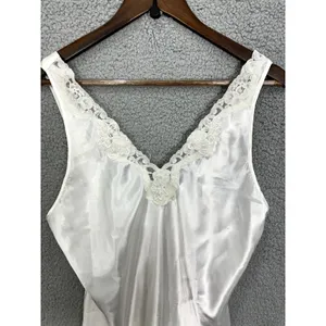 Vtg Dentelle Satin Slip Dress Womens Medium Ivory Bridal Nightgown Lace Rosettes thumbnail 3