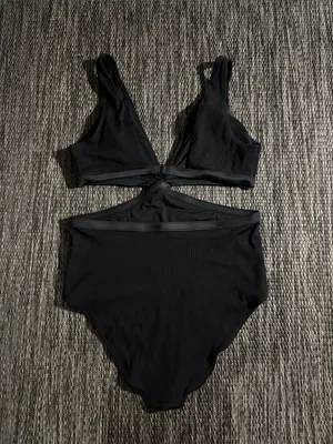 Aerie One Piece Swimsuit Full Coverage Ribbed Black Size XL Long thumbnail 2
