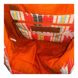 RAJ Vegan Leather Tote Aztec Orange Boho Beach Woven‎ thumbnail 3
