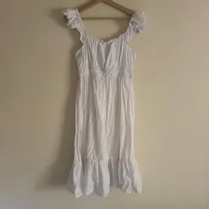 Dizzy Lizzy White Cotton Midi Dress L Ruffle Smocked Cottagecore Prairie Bridal thumbnail 5