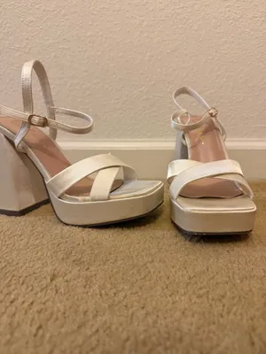 Lulus White Satin Strappy Heels in Size 6 thumbnail 4
