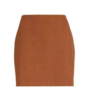Nordstrom Leith Womens Tan Dale‎ Windowpane Check Plaid Mini Pencil Skirt Brown Size S thumbnail 2