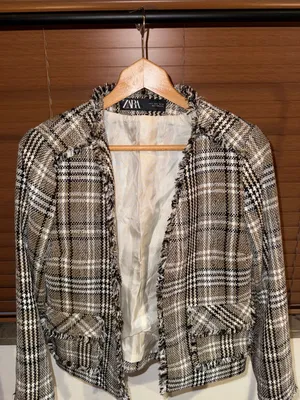 Zara Brown Plaid Fringe-Trim Tweed Jacket thumbnail 2