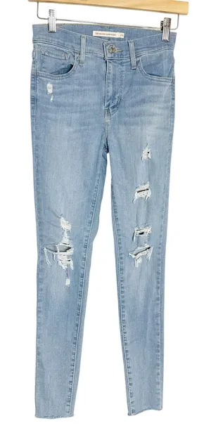 Levi’s 720 High Rise Super Skinny Distressed Light Wash Stretch Denim Blue Jeans thumbnail 1