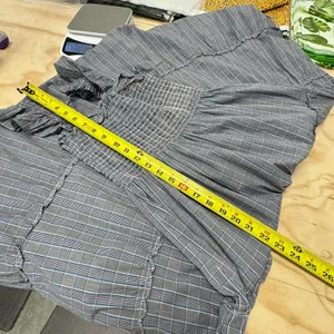 Hill House Ellie‎ Nap Dress XS Grey Blue Plaid Smocked Ruffle Midi Dress Picnic thumbnail 11