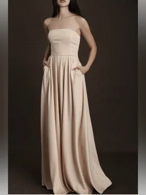 NWT BHLDN Elsie Straight-Neck Satin A-Line Gown Champagne thumbnail 3